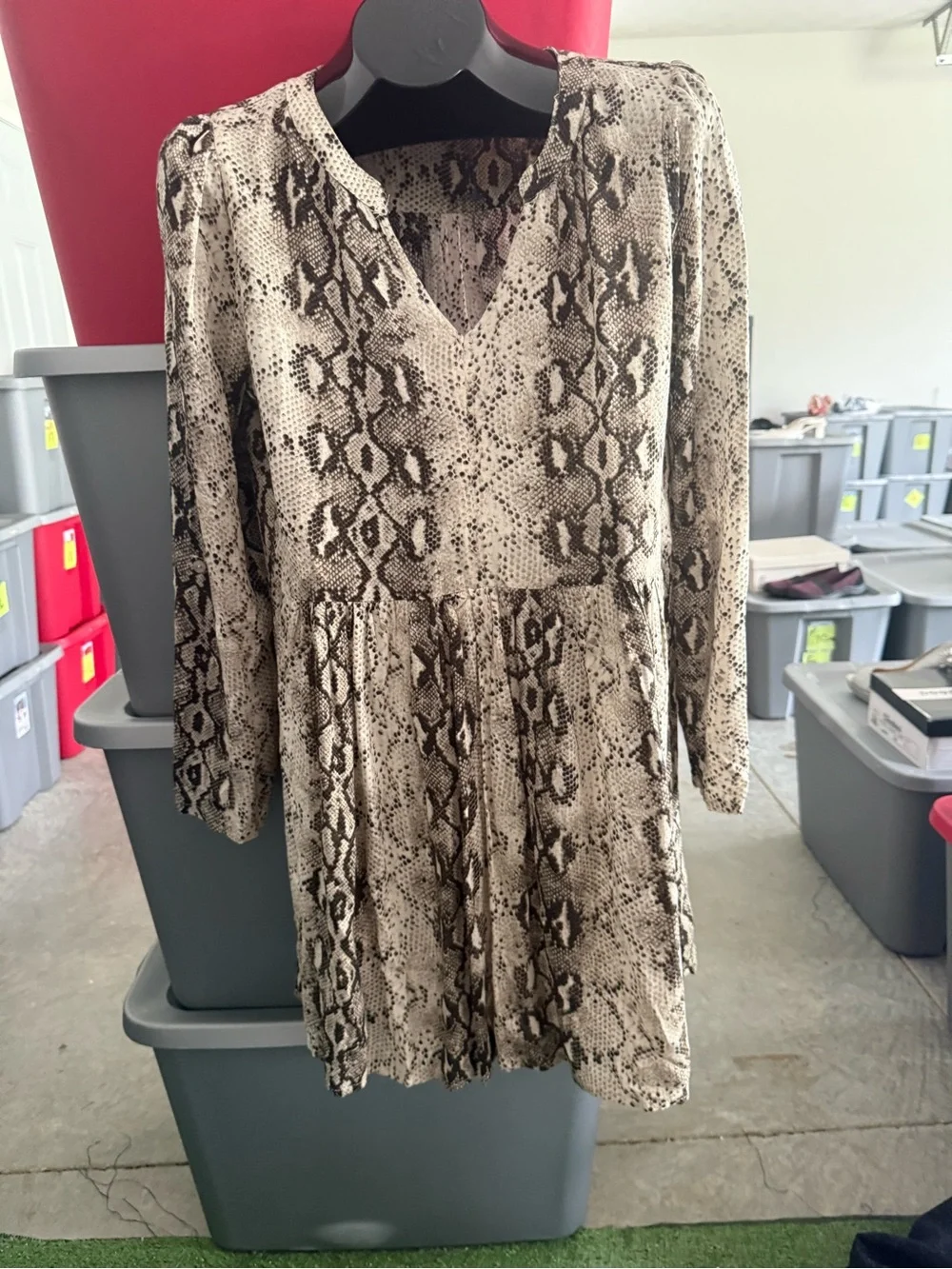 Neutral Snake Print Long Sleeve Mini Dress 93 - Picture 4 of 4